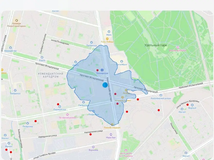Карта предложений аренды поверх карты пешеходного потока